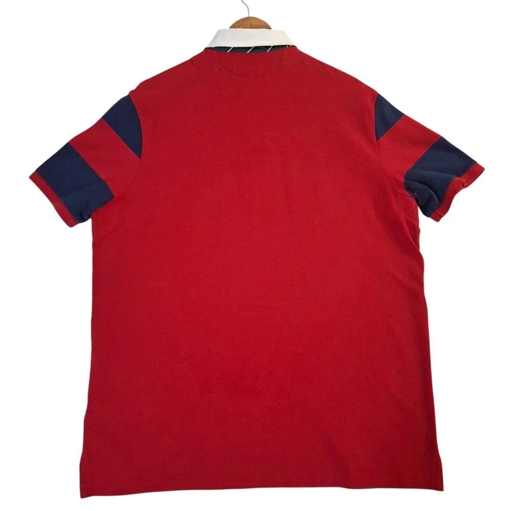 Polo Ralph Lauren Rugby Polo Shirt Men's Large Red Blue Short Sleeve R.L.P.C.